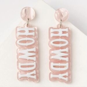 NEW Plunder Pink and White Acrylic Howdy Drop Dangle Earrings